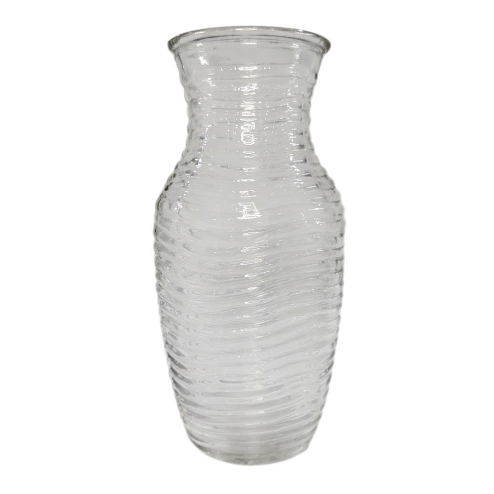 8x3” Ribbed Glass Flower Vase Clear